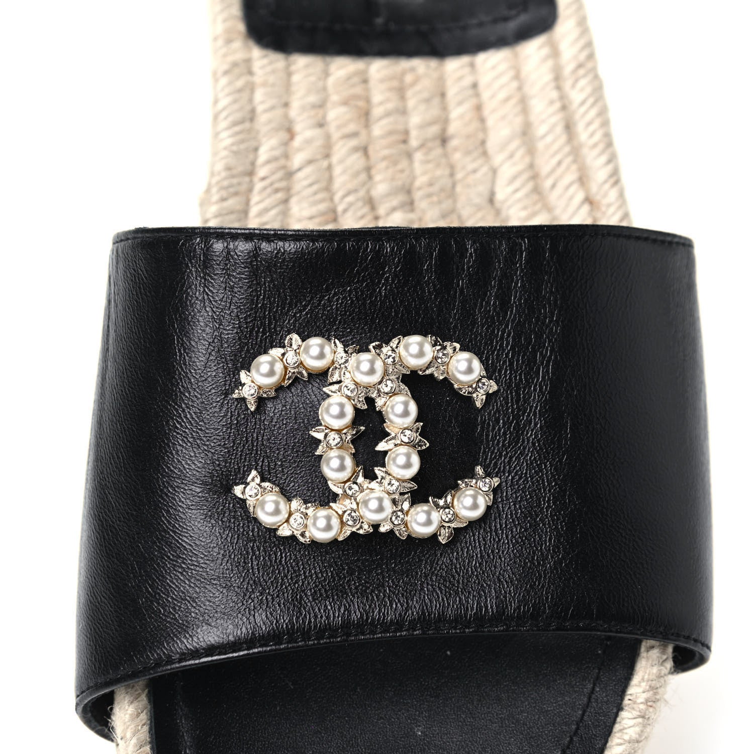 Chanel Lambskin Pearl CC Espadrille Slip On Sandals 36.5 Black 7 of 7