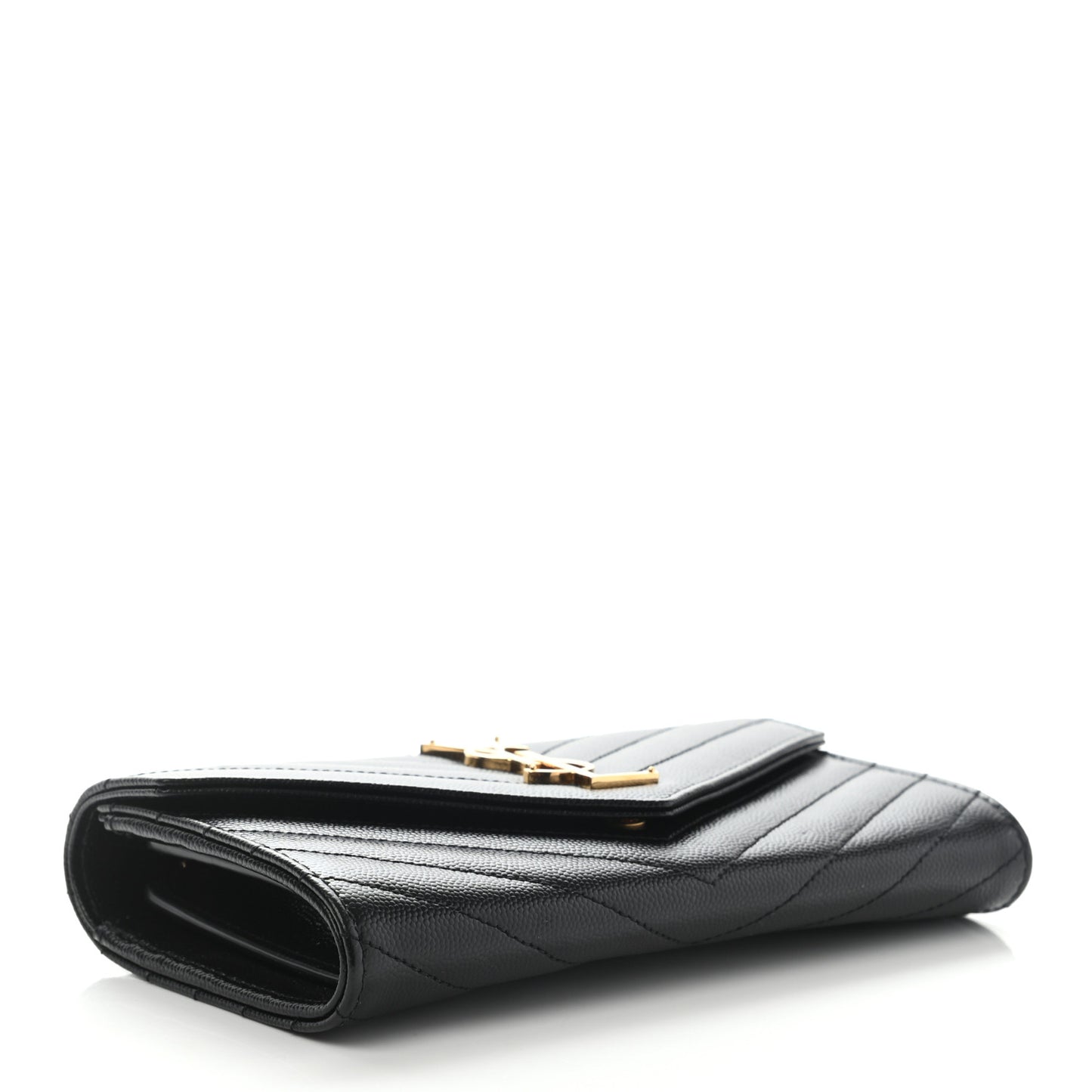 Grain De Poudre Matelasse Chevron Monogram Flap Wallet Black
