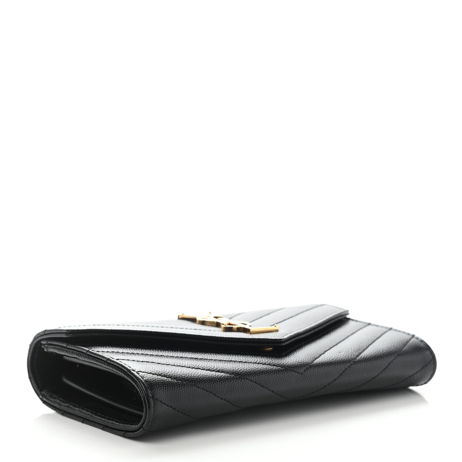 Saint Laurent Grain De Poudre Matelasse Chevron Monogram Flap Wallet Black 4 of 8