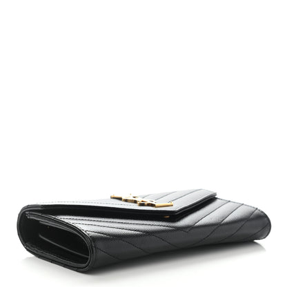 Saint Laurent Grain De Poudre Matelasse Chevron Monogram Flap Wallet Black 4 of 8