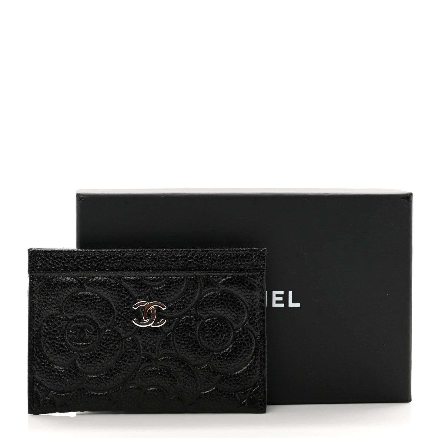 Caviar Camellia Embossed Card Holder Black