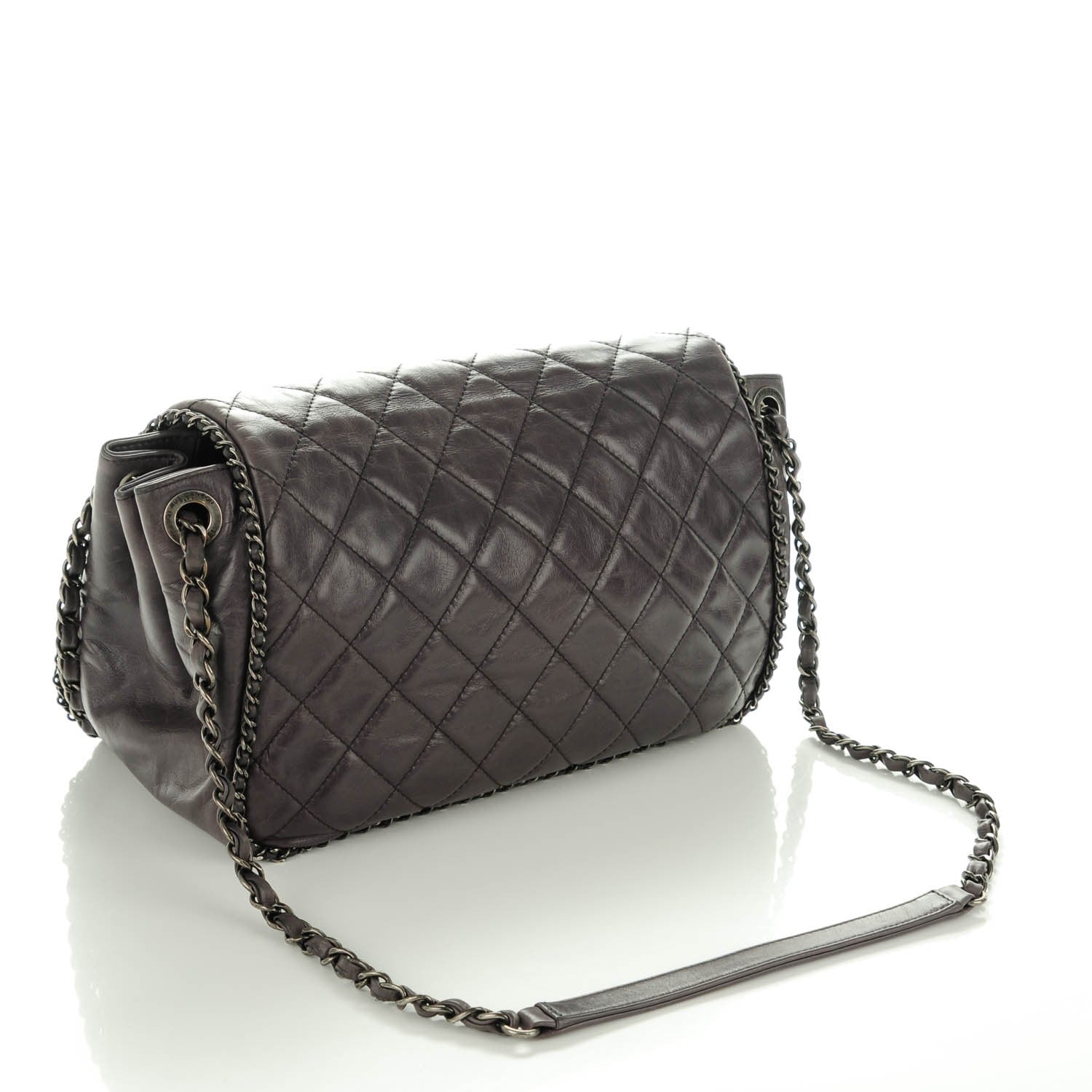 Chanel Calfskin Quilted Large CC Enchained Accordion Flap Grey 3 of 9