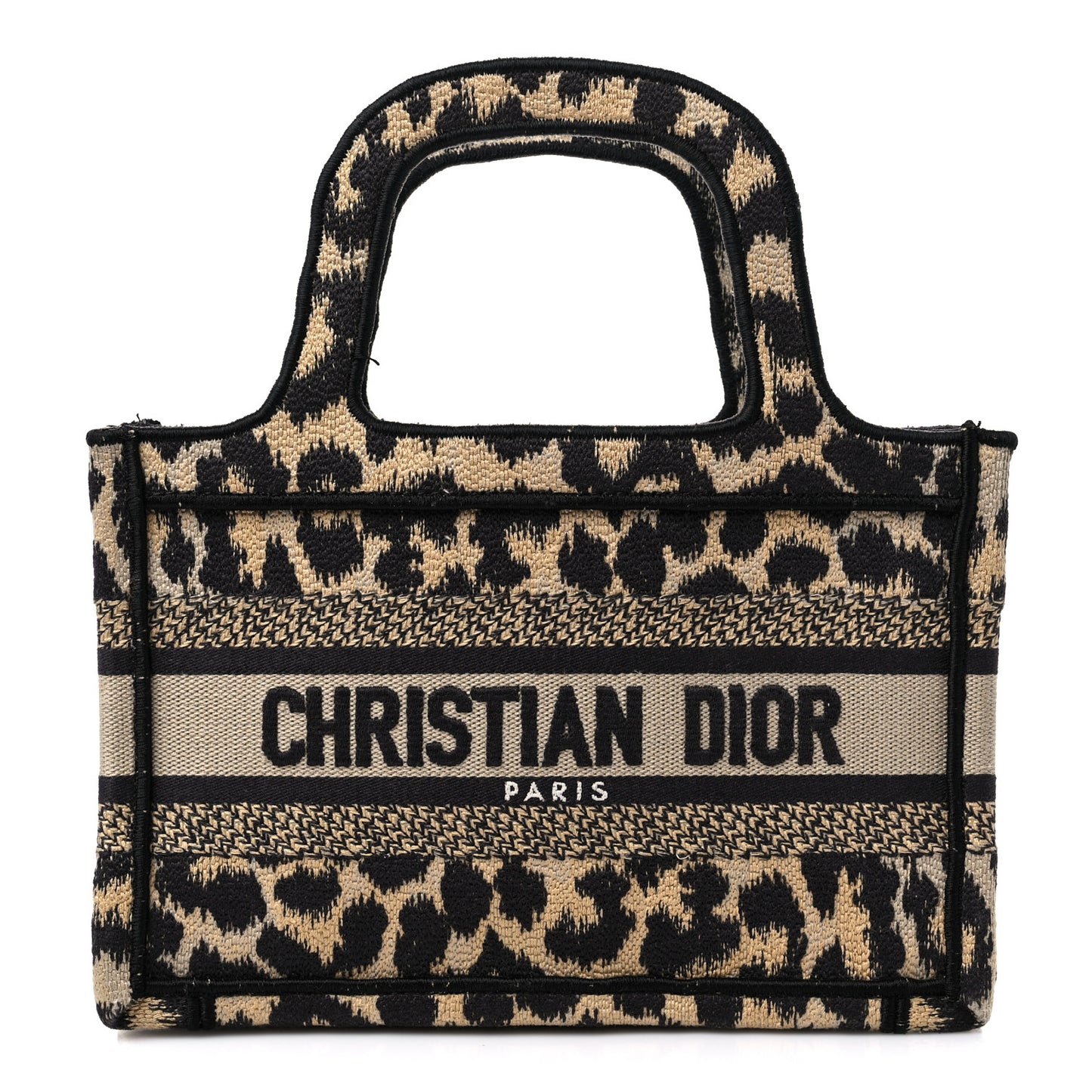 Canvas Mizza Embroidered Mini Leopard Book Tote Beige