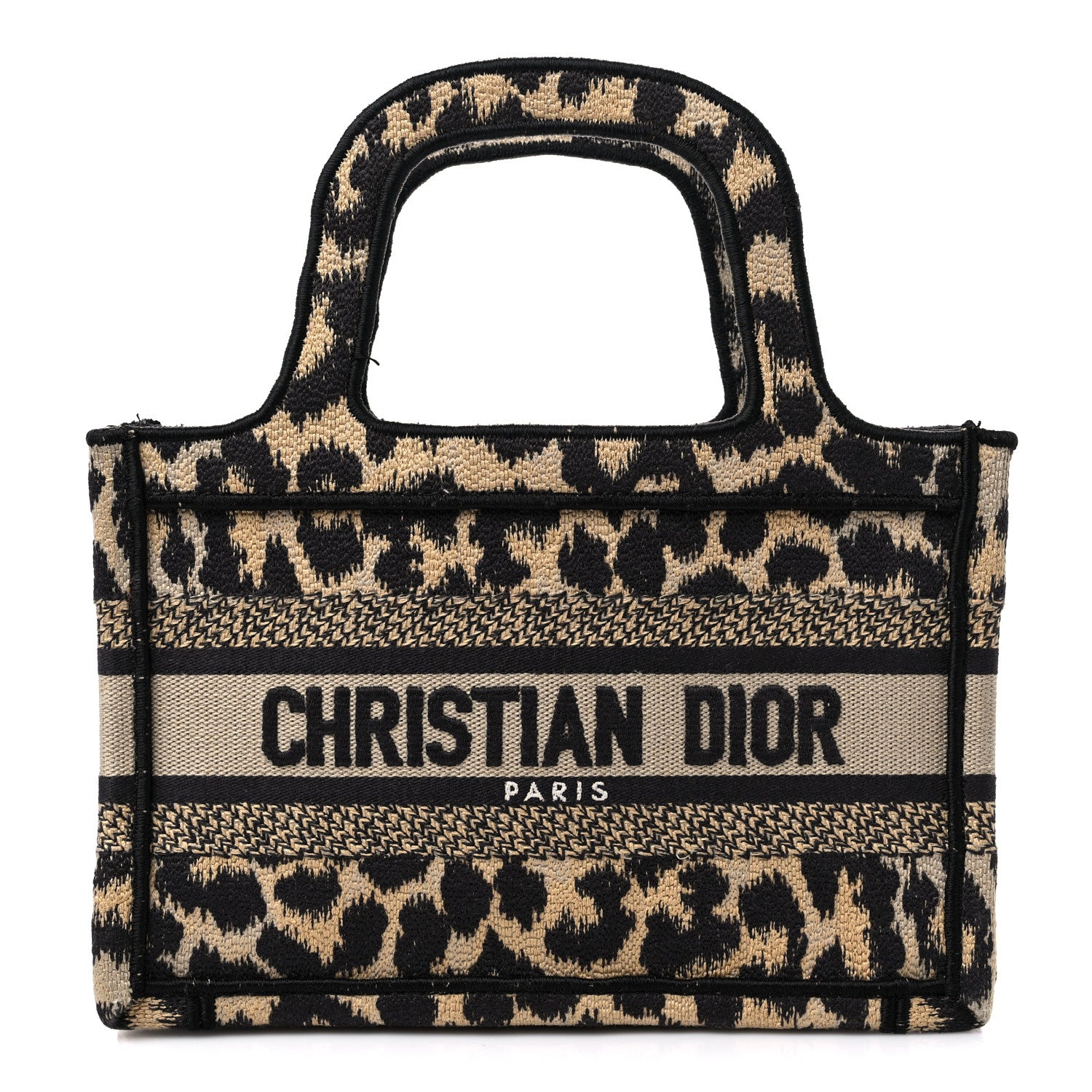 Christian Dior Canvas Mizza Embroidered Mini Leopard Book Tote Beige 1 of 12