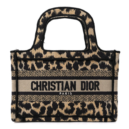 Christian Dior Canvas Mizza Embroidered Mini Leopard Book Tote Beige 1 of 12