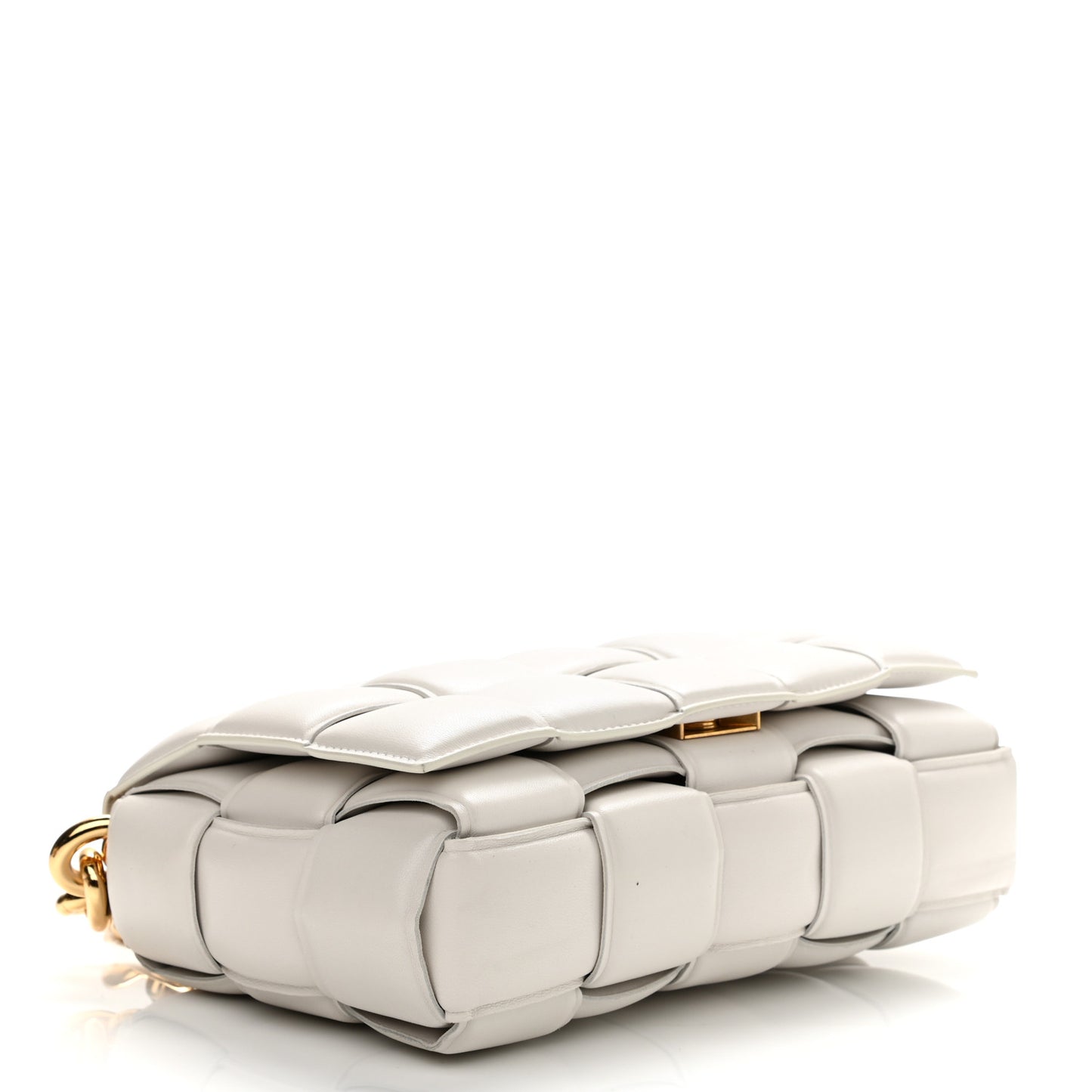 Lambskin Maxi Intreccio Padded Chain Cassette Crossbody Bag White