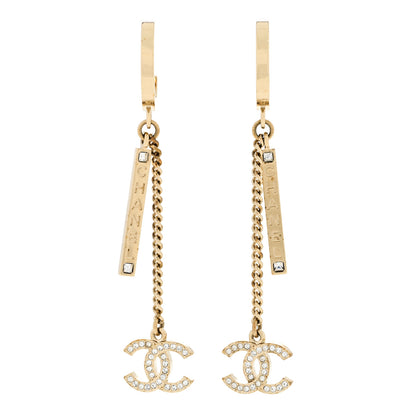 Chanel Crystal Lock Symbols Logo CC Chain Drop Earrings Gold 1 of 5
