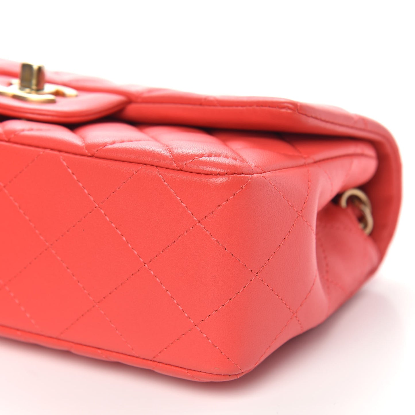 Lambskin Quilted Mini Rectangular Flap Coral