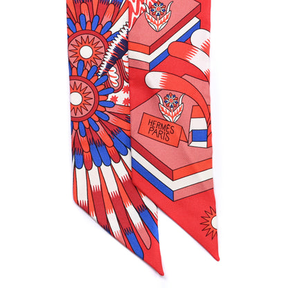 Hermes Silk La Source de Pegase Twilly Rouge Bleu Royal White 3 of 8
