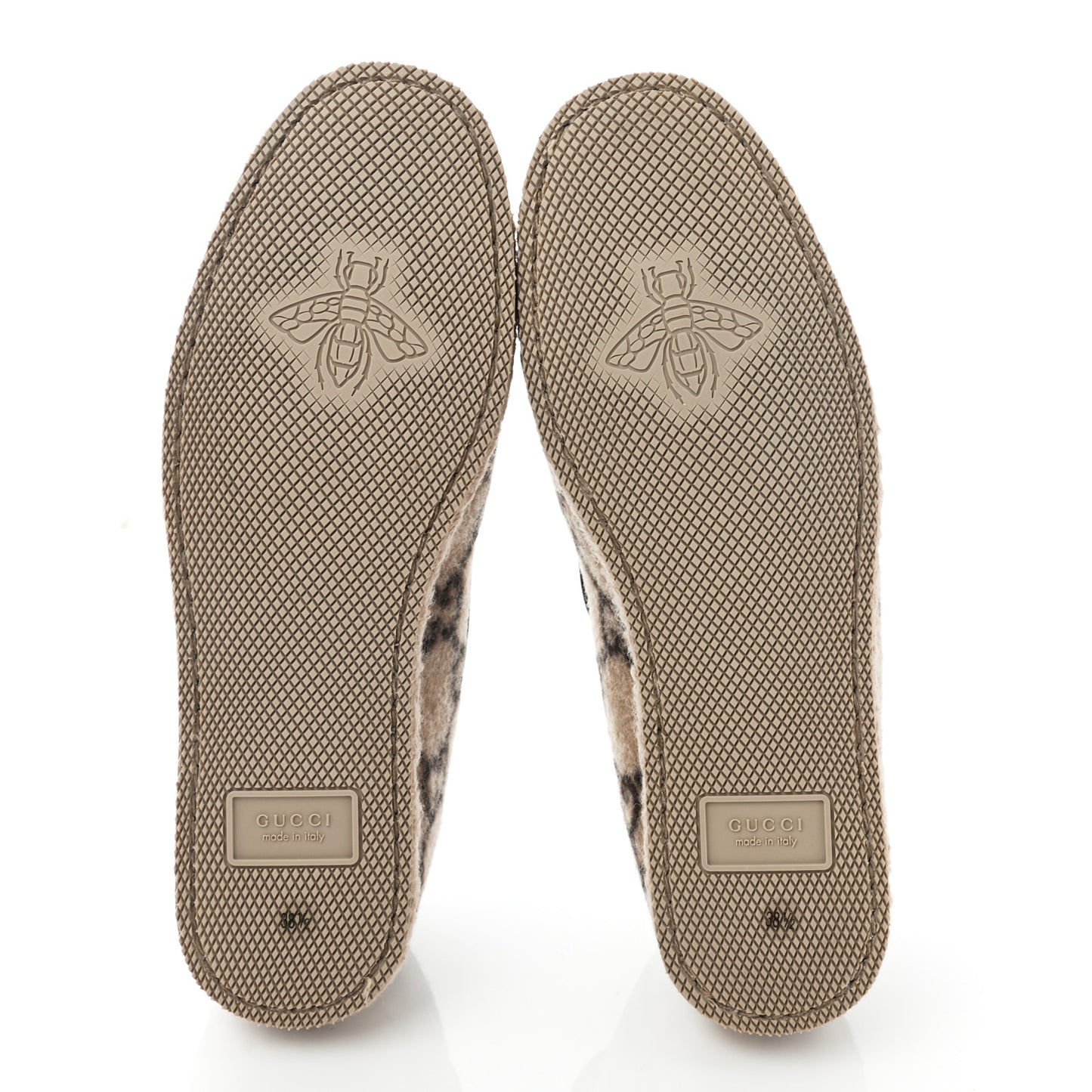 Covered Wool GG Monogram Womens Fria Horsebit Loafers 38.5 Beige Ebony Black Butterscotch