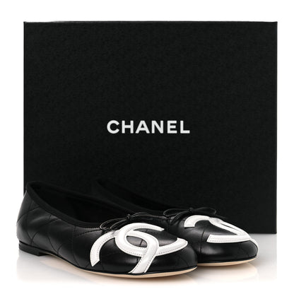 Chanel Lambskin Quilted CC Cambon Ballet Flats 39 Black White 11 of 11