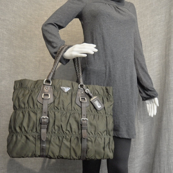 Prada Tessuto Nylon Dressy Gaufre Tote Military Green 2 of 9