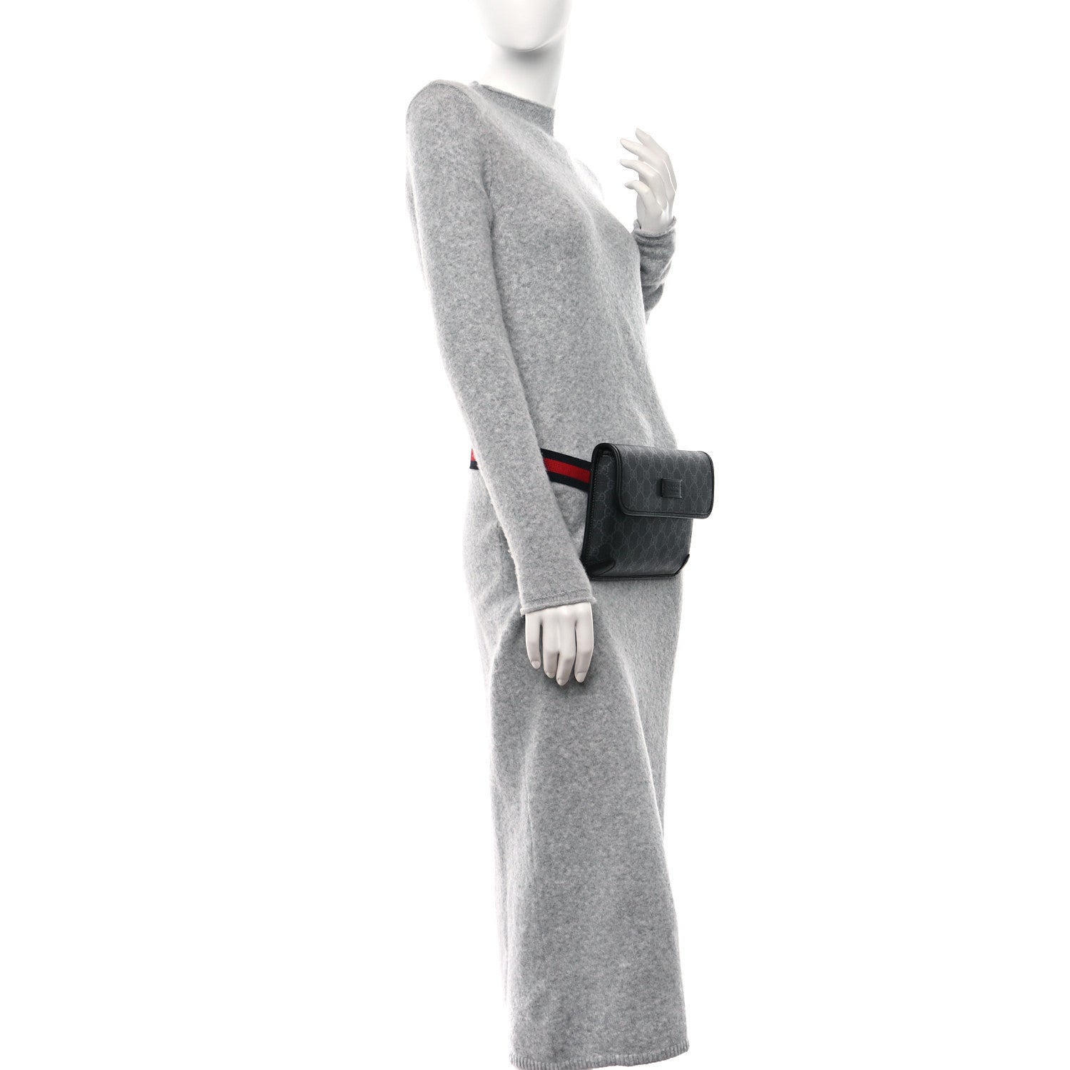 Gucci GG Supreme Monogram Web Slim Belt Bag Black Grey 2 of 9