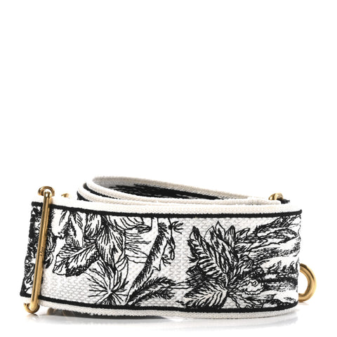 Canvas Embroidered Toile De Jouy Voyage Shoulder Strap White Black