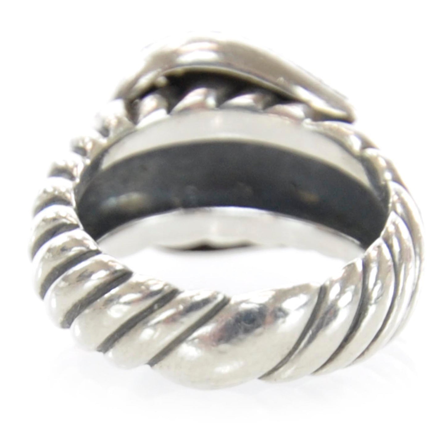 Sterling Silver Pave Diamond Buckle Cable Ring