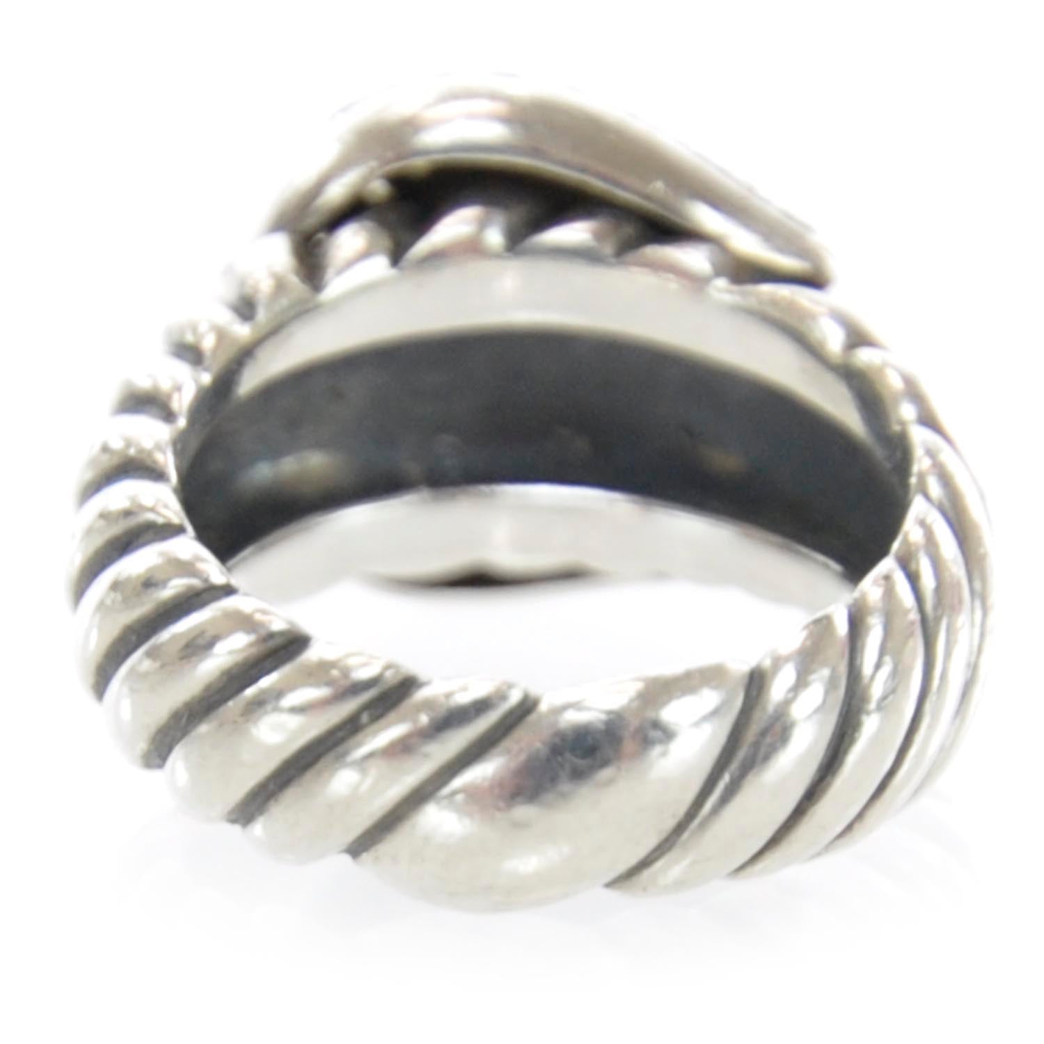 David Yurman Sterling Silver Pave Diamond Buckle Cable Ring 4 of 5