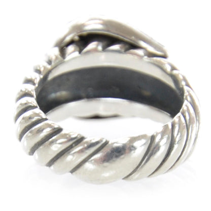 David Yurman Sterling Silver Pave Diamond Buckle Cable Ring 4 of 5