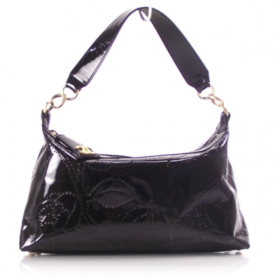 Patent Perforated Camelia Hobo Black