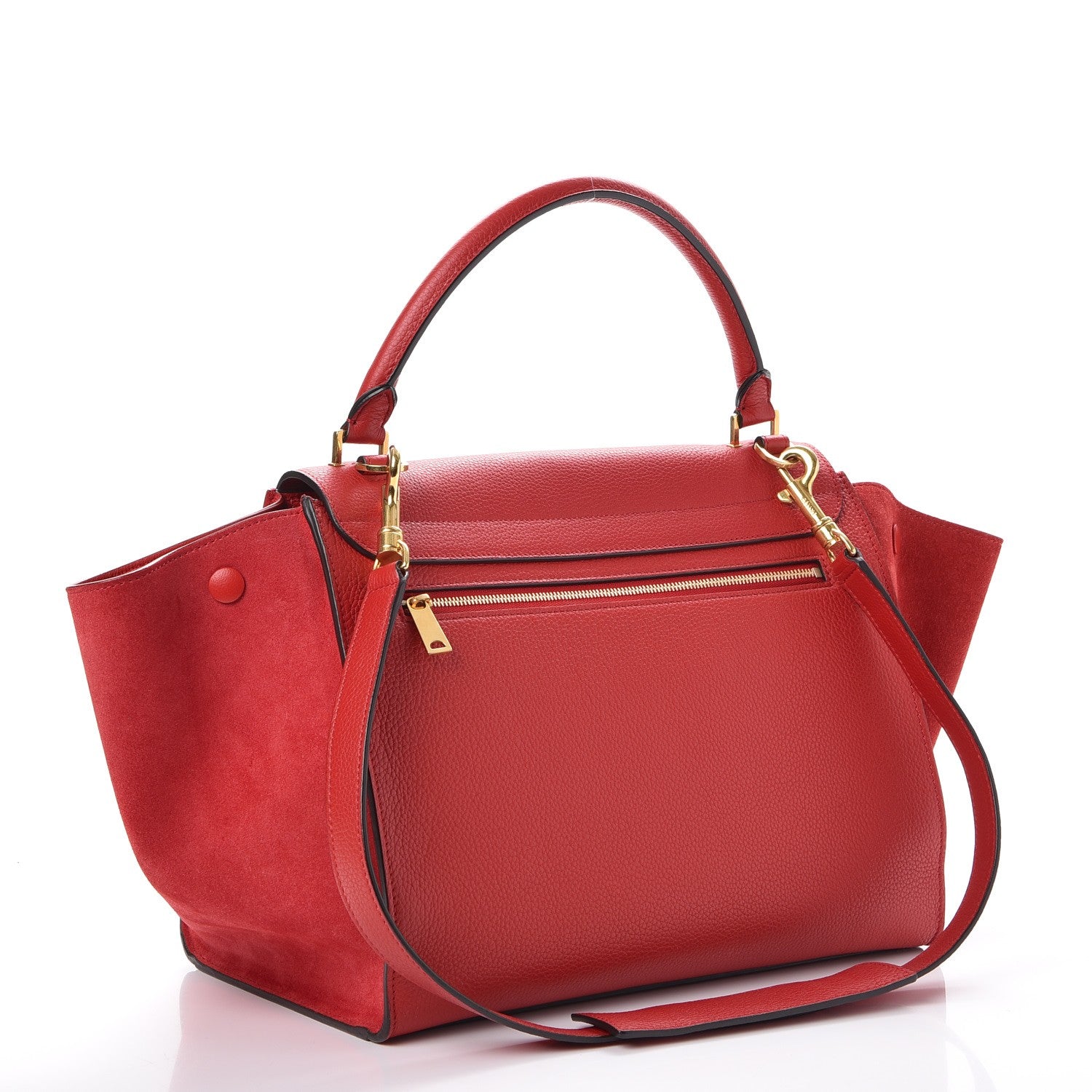 Celine Drummed Calfskin Suede Medium Trapeze Coquelicot 4 of 14