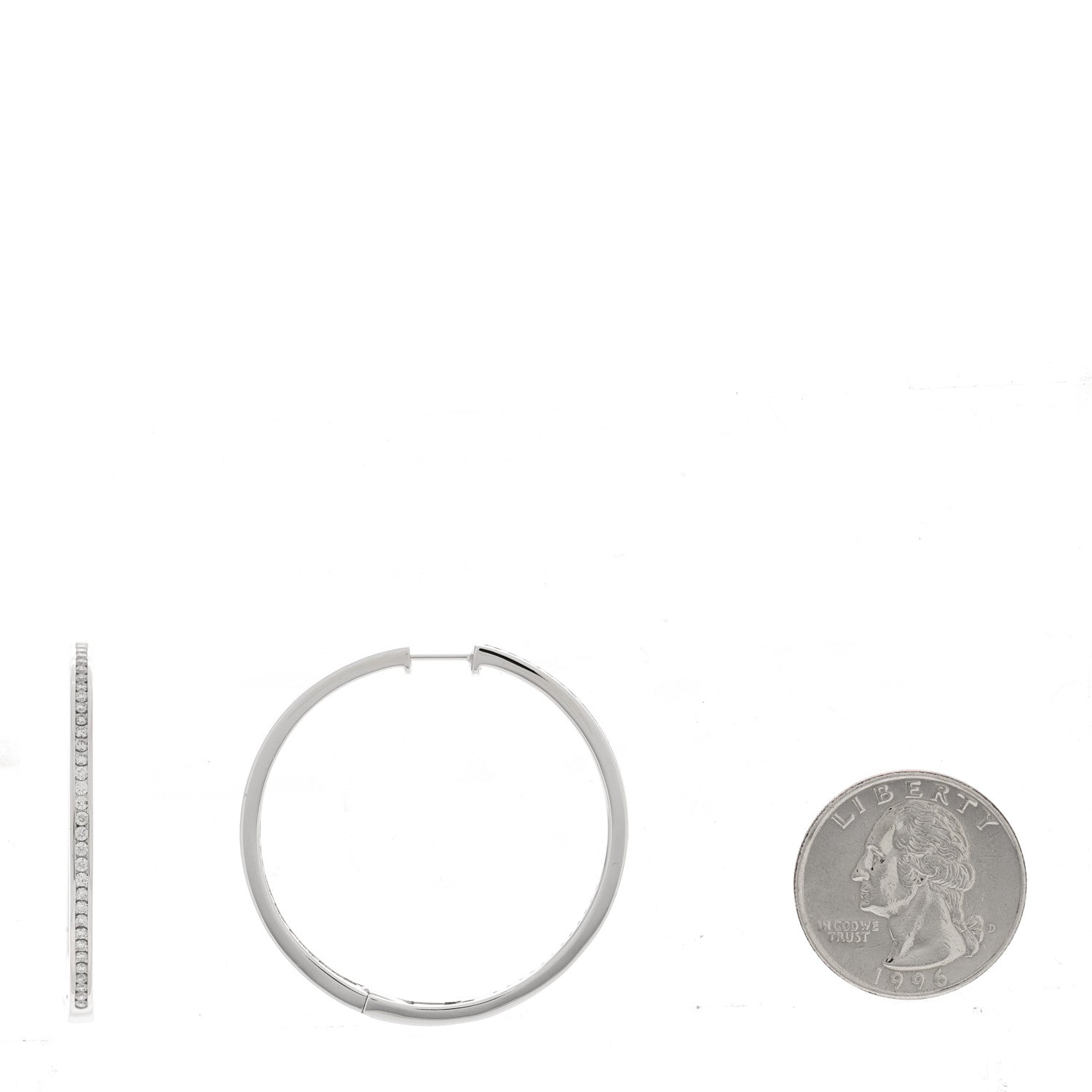 Parker & West by FASHIONPHILE 18K White Gold Diamond 1.40ct Large Channel Set Inside Out Hoop Earrings 2 of 8