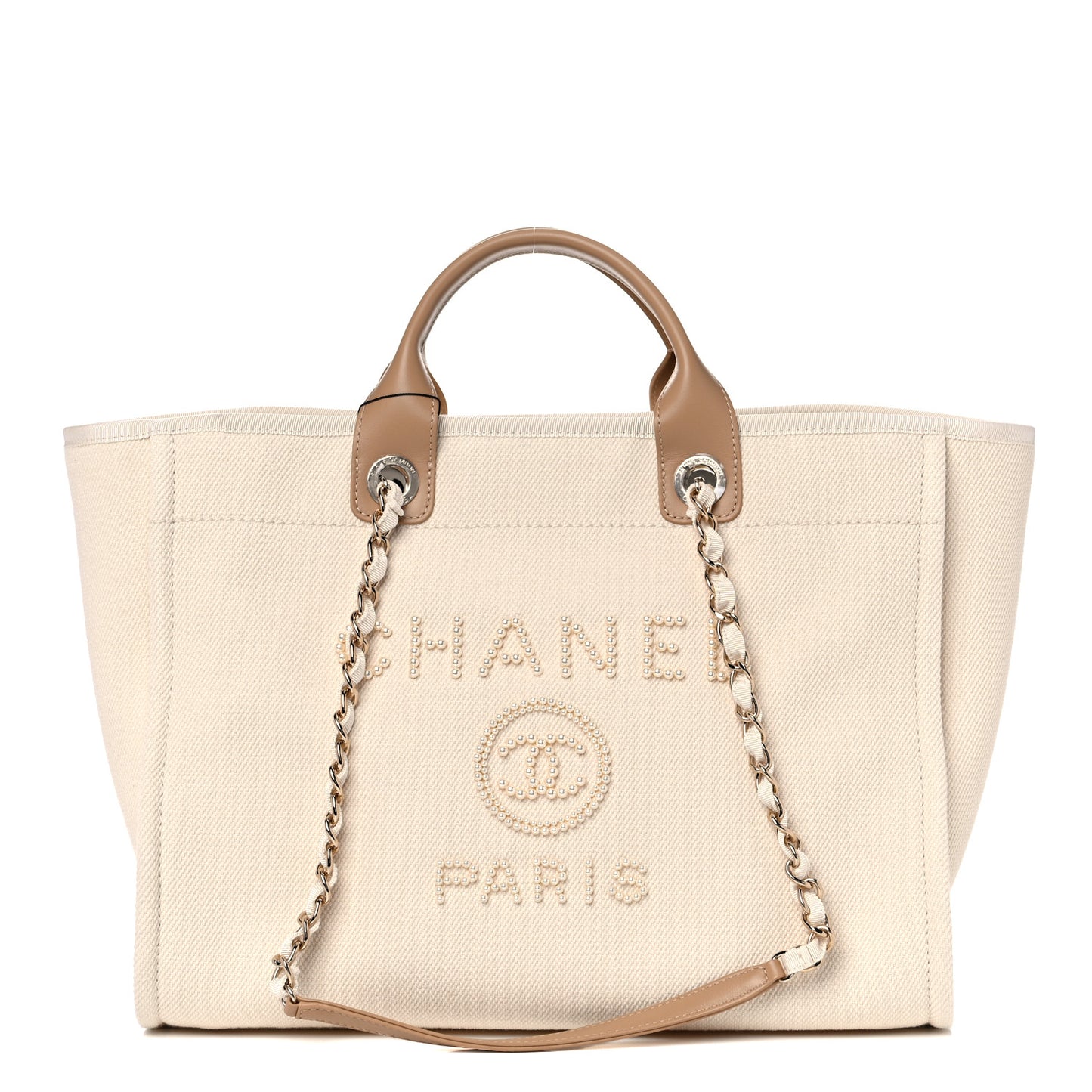 Canvas Pearl Medium Deauville Tote Ecru Beige