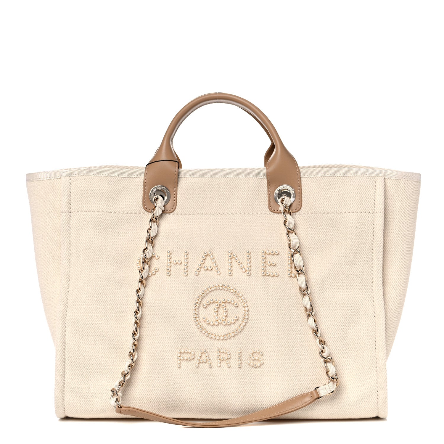 Chanel Canvas Pearl Medium Deauville Tote Ecru Beige 1 of 11