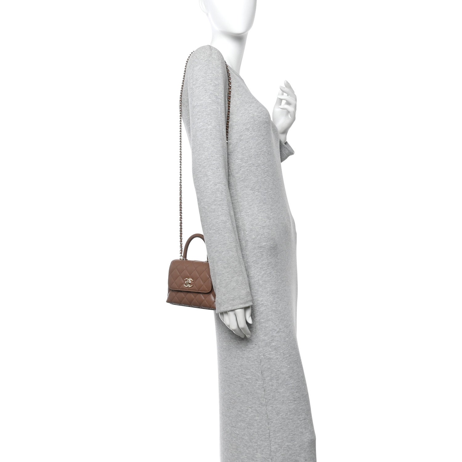 Chanel Caviar Lizard Embossed Quilted Coco Handle Clutch With