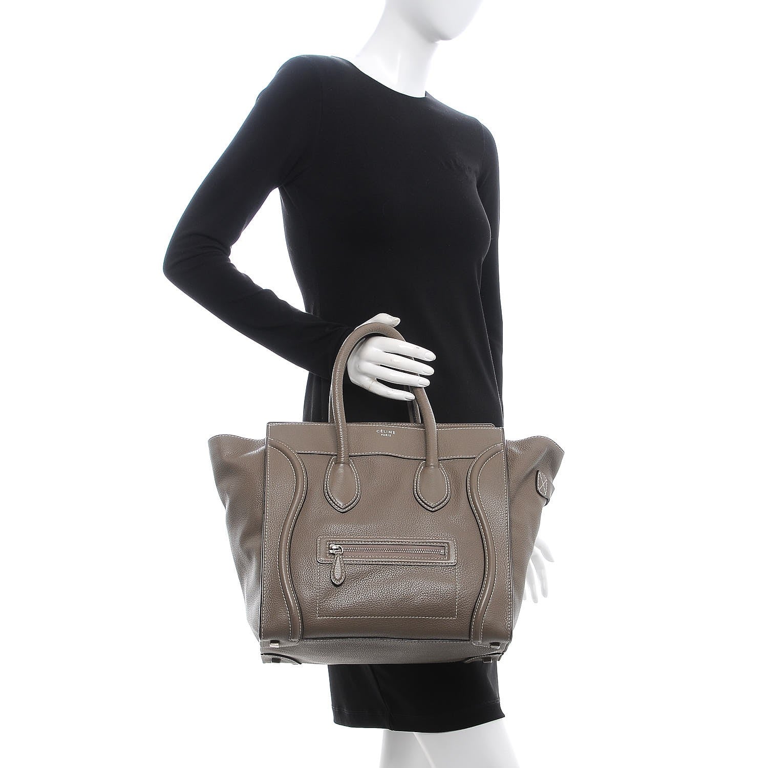 Celine Drummed Calfskin Mini Luggage Souris 2 of 12