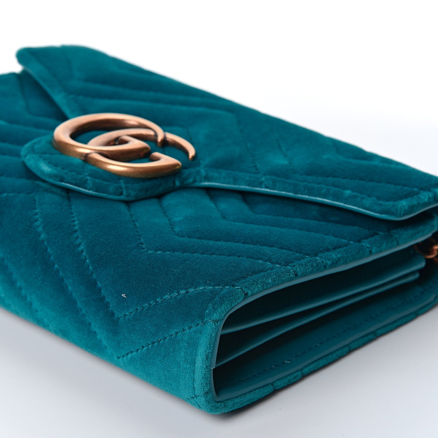 Velvet Matelasse GG Marmont Chain Wallet Pavone Cyan
