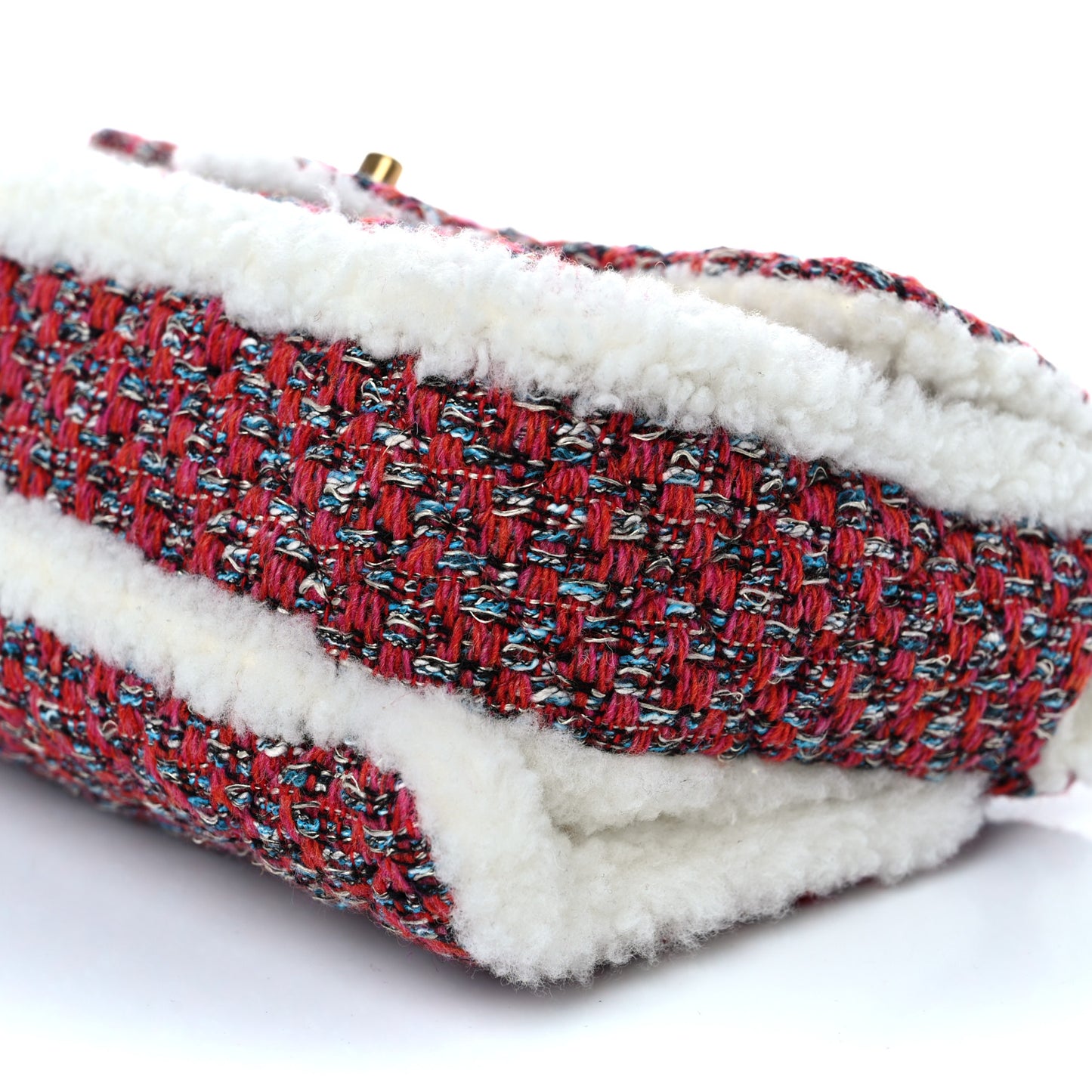 Tweed Shearling Quilted Large CC Flap Bag Red