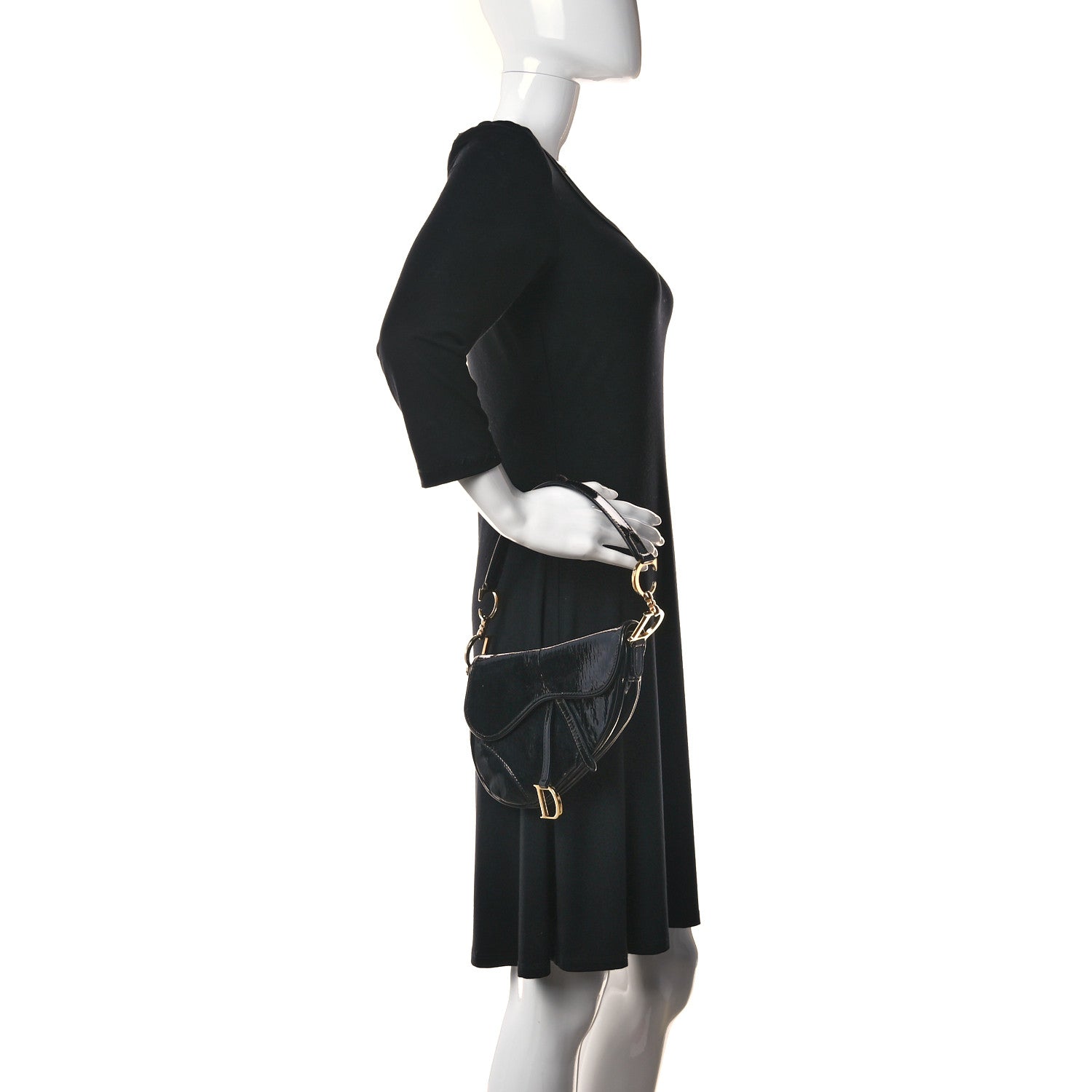 Christian Dior Patent Monogram Mini Saddle Bag Black 2 of 19