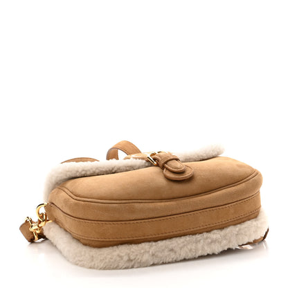 Christian Dior Suede Shearling Medium Bobby Flap Natural 4 of 9