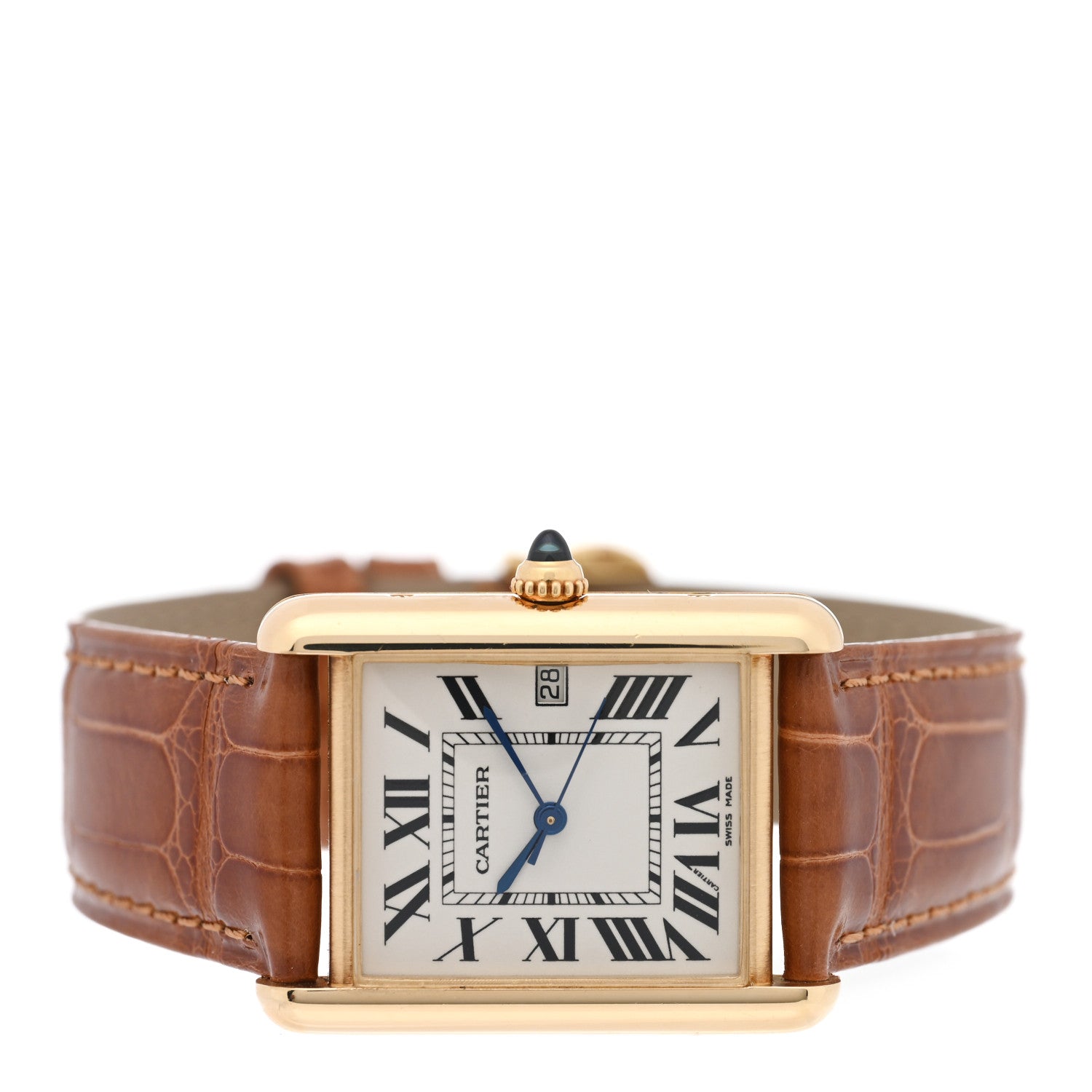 Cartier 18K Yellow Gold Alligator 26mm Tank Louis Quartz Watch Brown 2 of 5