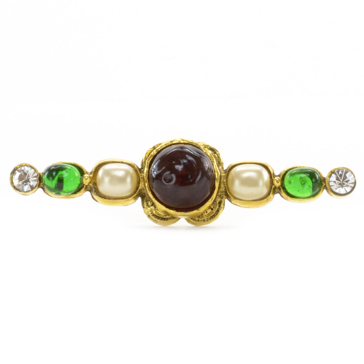 Gripoix Poured Glass Crystal Pearl Brooch Gold