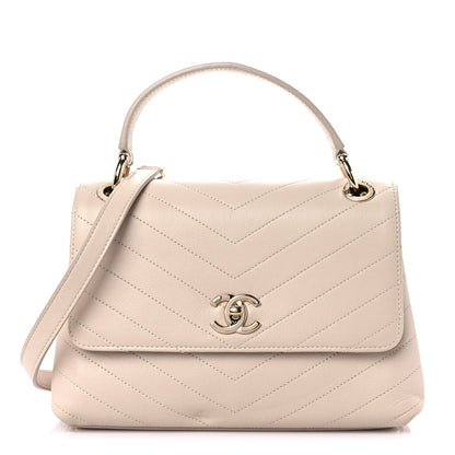 Chanel Grained Calfskin Small Chevron Chic Top Handle Flap Beige 1 of 17