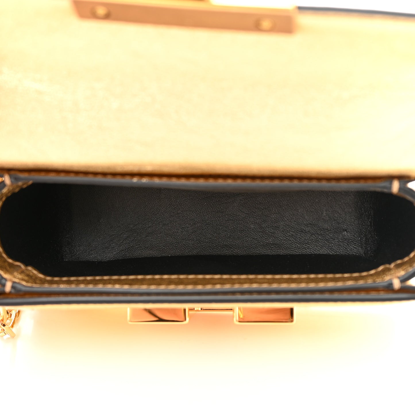 Metallic Calfskin Crocodile Embossed Mini T Clasp Shoulder Bag Gold