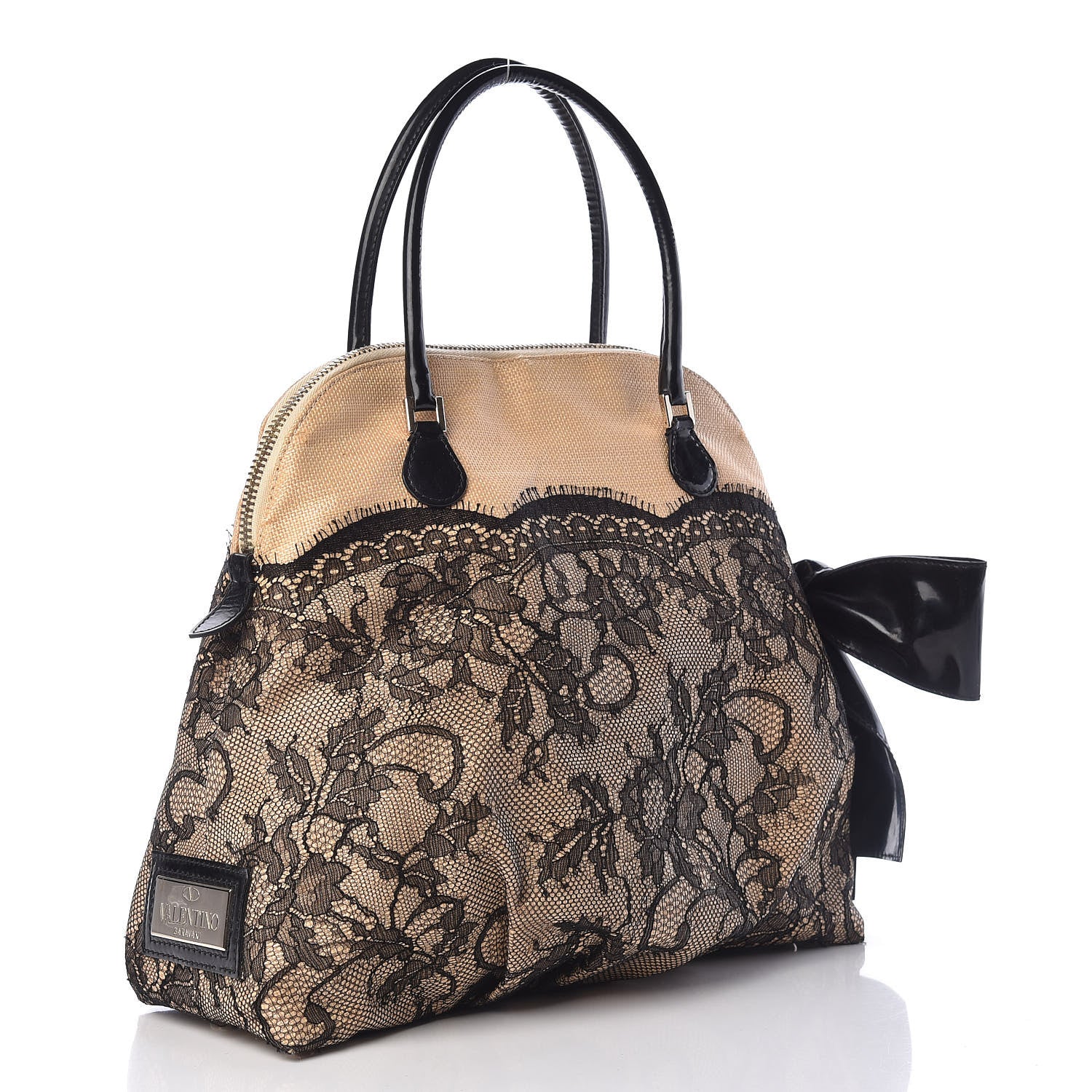 Valentino Garavani Straw Lace Bow Dome Tote Black 3 of 20
