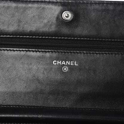 Chanel Lambskin Camellia Embossed Wallet on Chain WOC Black 12 of 16