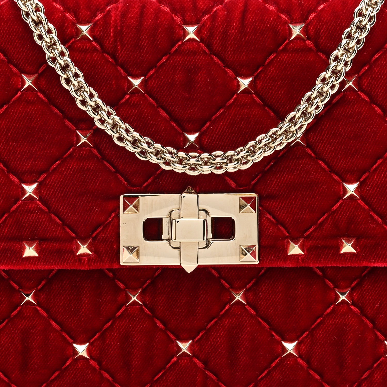 Valentino Garavani Velvet Rockstud Spike Wallet on Chain Rosso Valentino 7 of 9