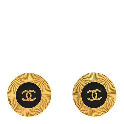 Chanel CC Round Clip On Earrings Black Gold 1 of 4