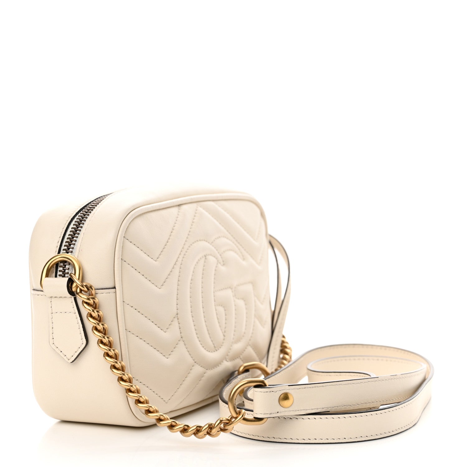 Gucci Calfskin Matelasse Mini GG Marmont Chain Shoulder Bag White 3 of 13