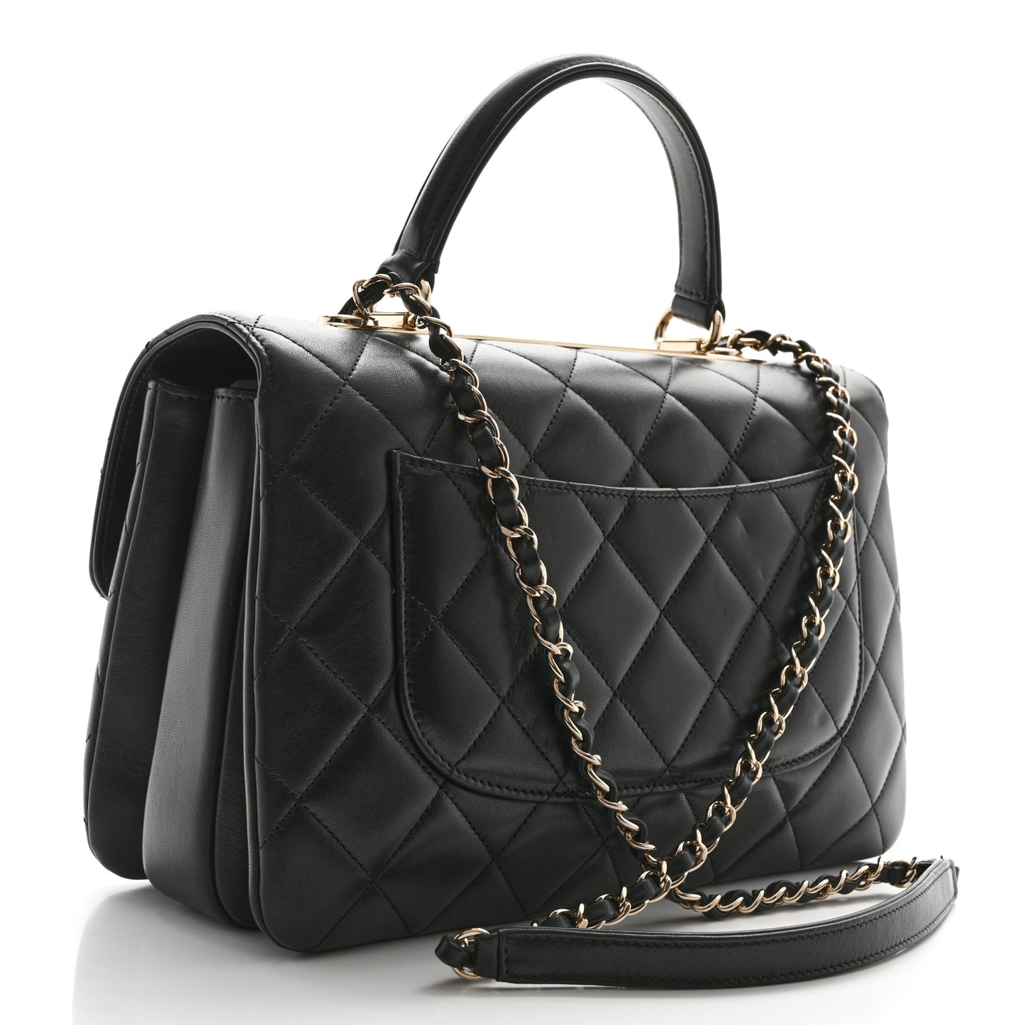 Lambskin Quilted Medium Trendy CC Flap Dual Handle Bag Black