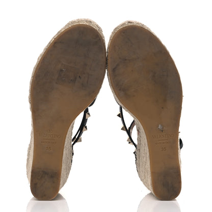 Valentino Garavani Grained Calfskin Rockstud Ankle Wrap Espadrille 15/85mm Wedges 35 Black Light Cuir 4 of 4