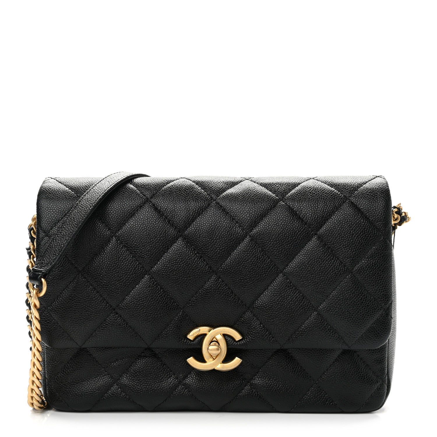 Chanel Shiny Caviar Quilted Large Chain Melody Flap Black 1 of 10