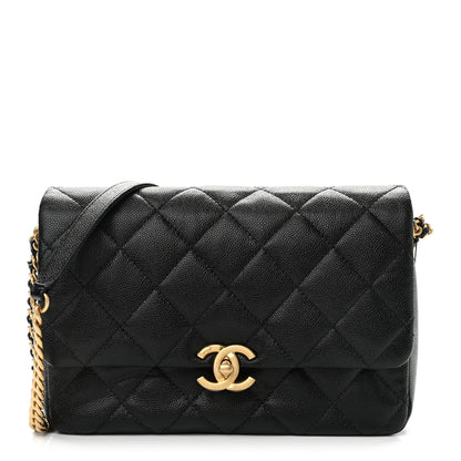 Chanel Shiny Caviar Quilted Large Chain Melody Flap Black 1 of 10