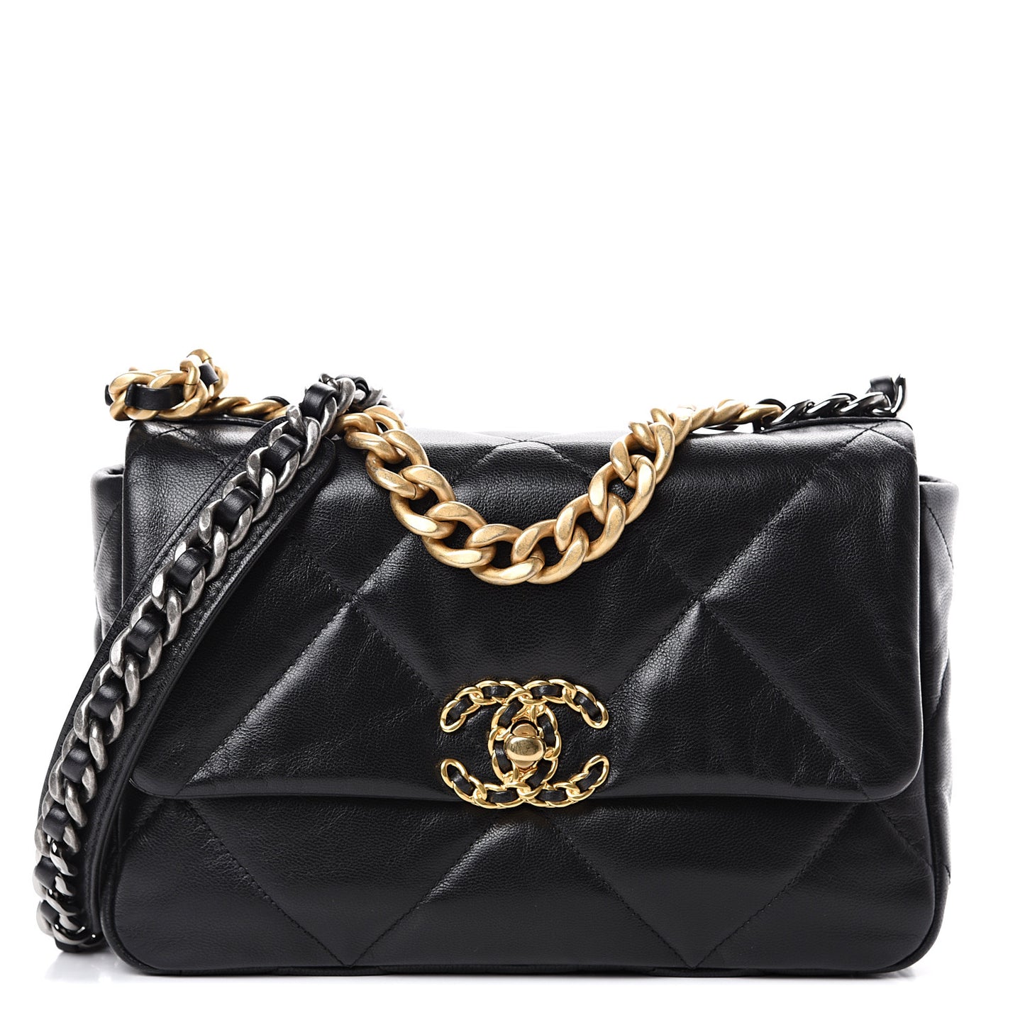 Goatskin Quilted Medium 19 Flap Black
