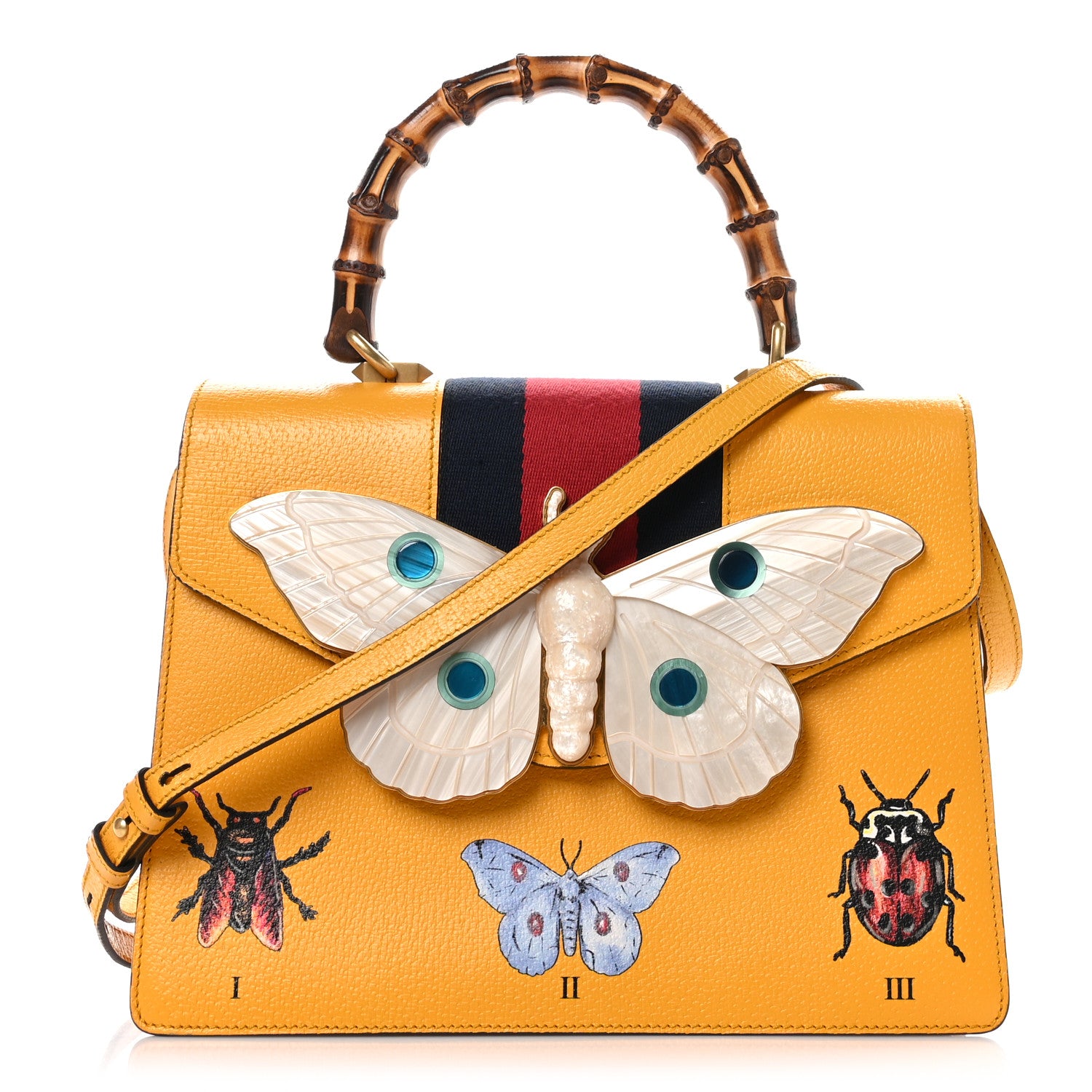 Gucci Textured Calfskin Bamboo Web Medium Falena Moth Top Handle Bag Crop 1 of 9