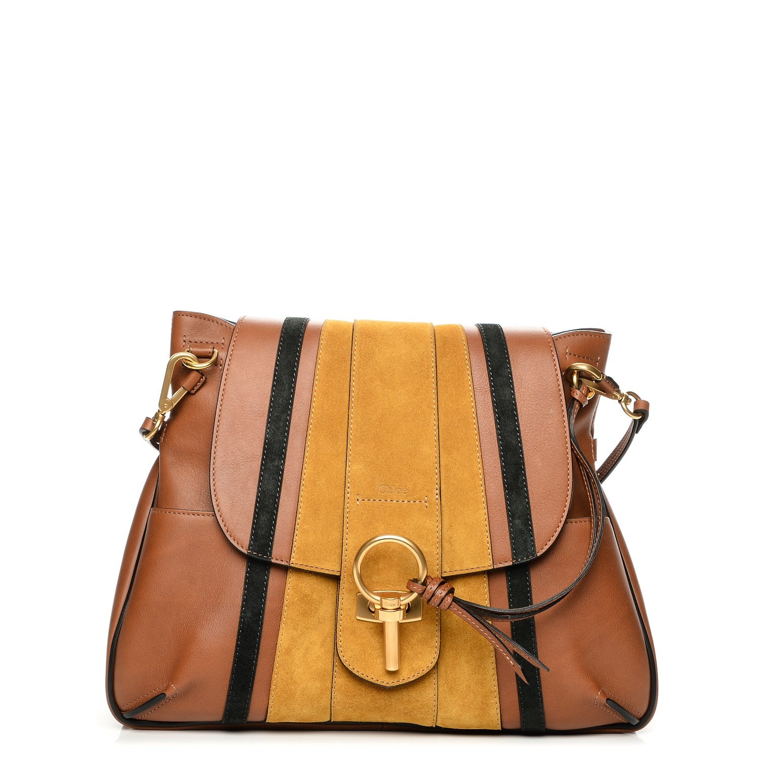 Chloe Calfskin Suede Patchwork Medium Lexa Shoulder Bag Tan 1 of 8