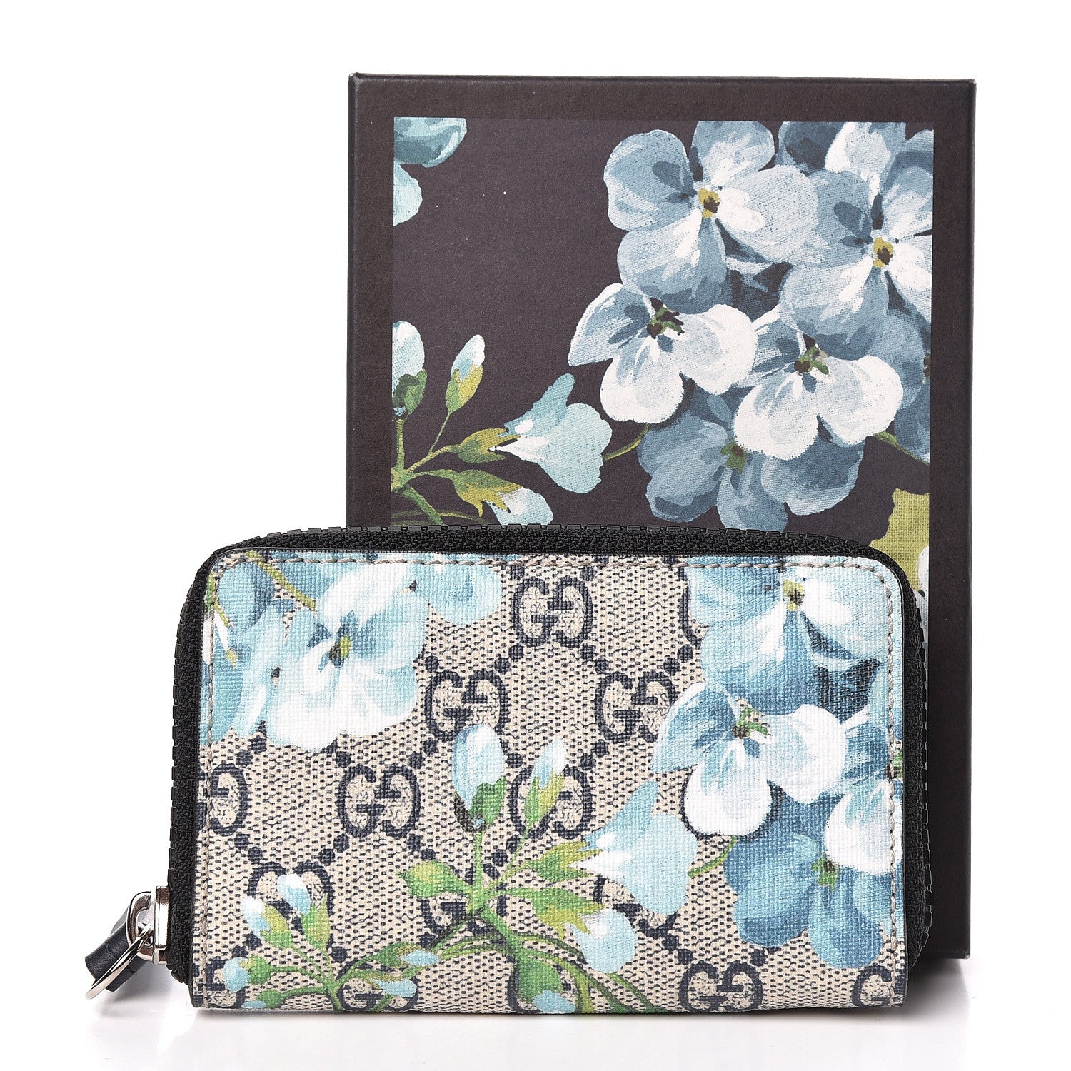 Gucci GG Supreme Monogram Blooms Zip Around Card Case Wallet Beige Blue Navy 7 of 7