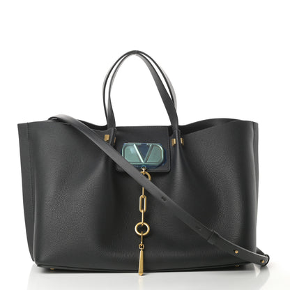 Valentino Garavani Grainy Calfskin Medium VLogo Escape Shopper Black 3 of 11